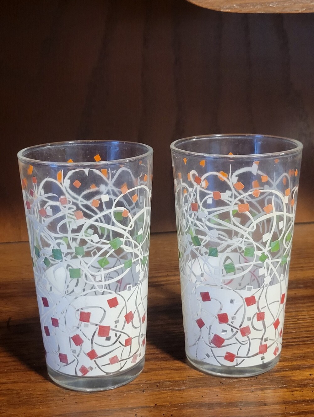 Pair of Vintage Hazel Atlas Confetti Drinking Glasses MCM